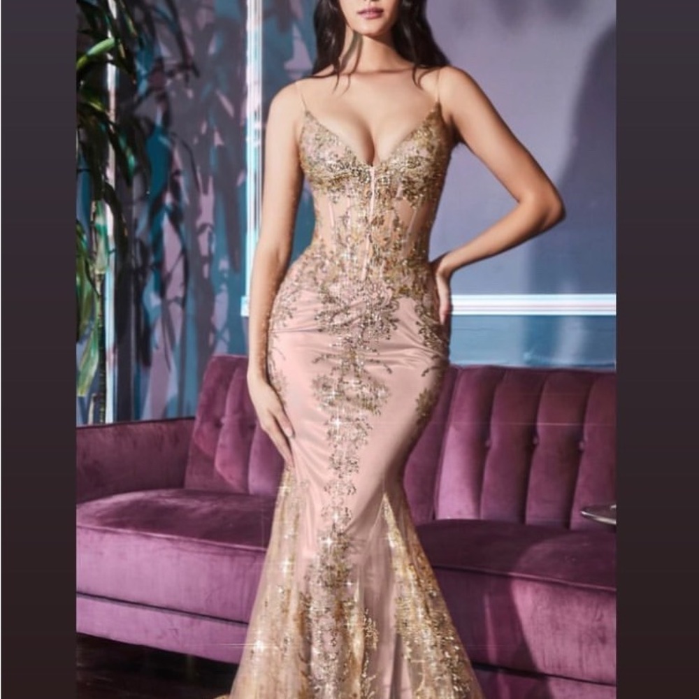 Elegant Gold Embellished Evening Gown